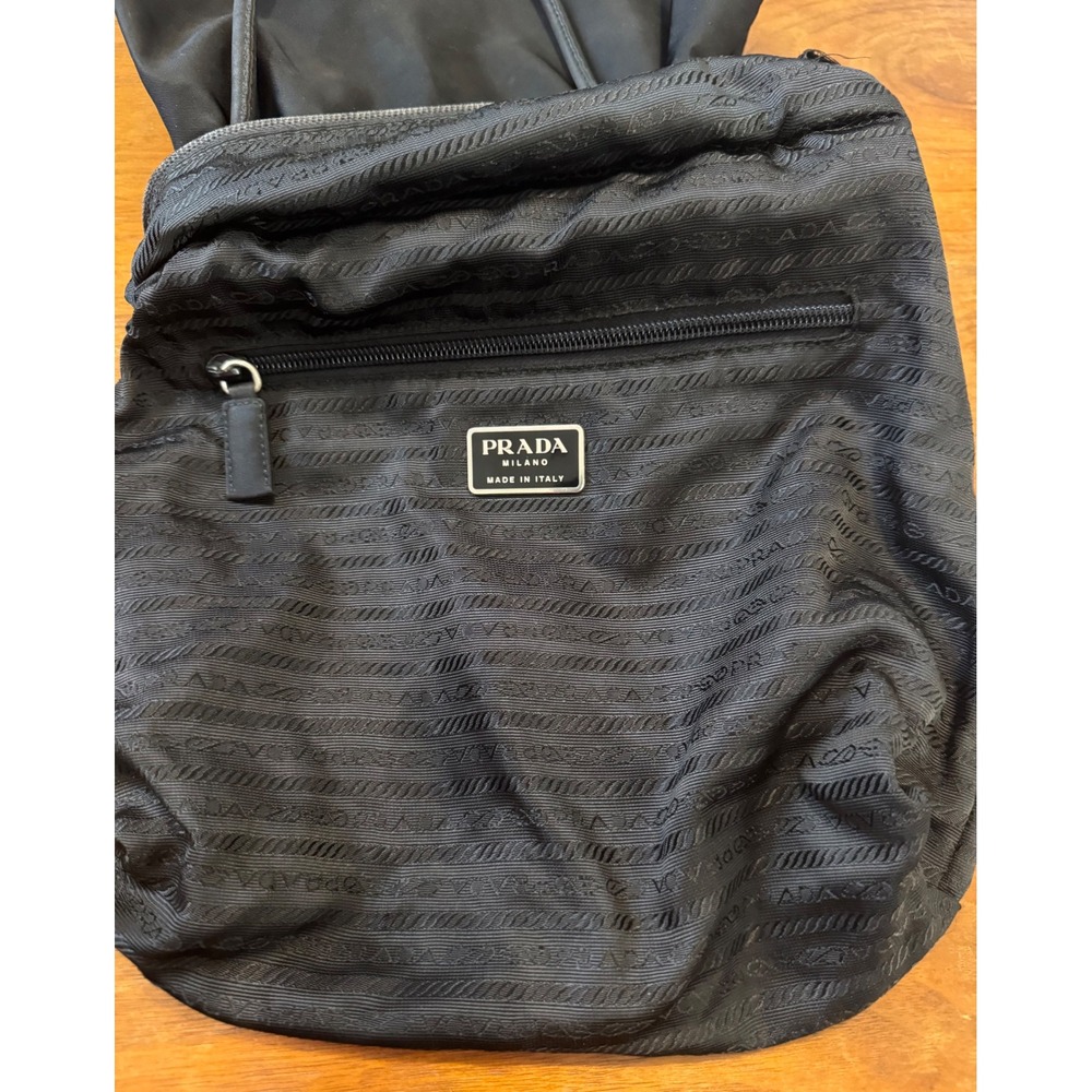 Prada Tessuto Nylon Tote Bag Black Triangle Logo Vintage Zip Top Shoulder Bag - Picture 9 of 11